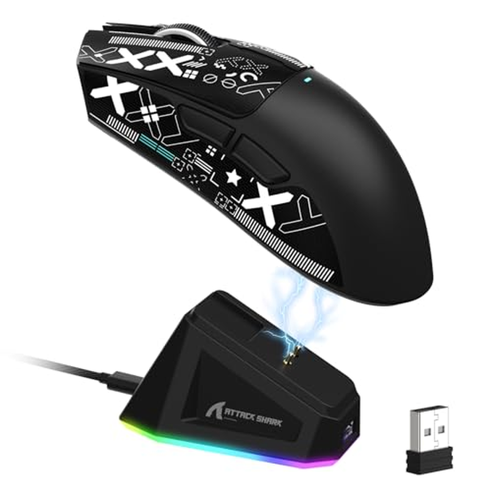 LexonElec x Attack Shark X11 bezdrátová herní myš s RGB magnetickou nabíjecí kolébkou, senzor PixArt PAW3311, ultralehká 59 g tě